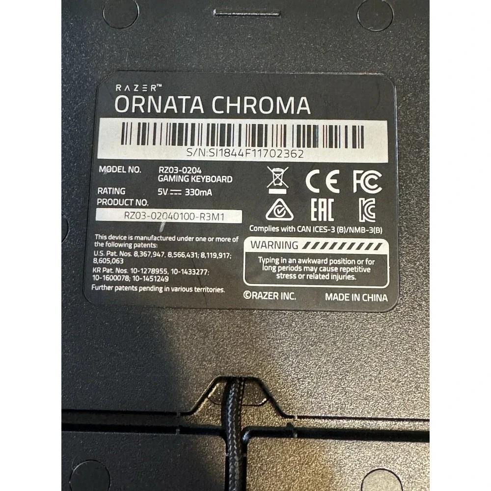 Razer RZ03-0204 Ornata Chroma Keyboard ~VIDEO~Wired. Backlit Keys.